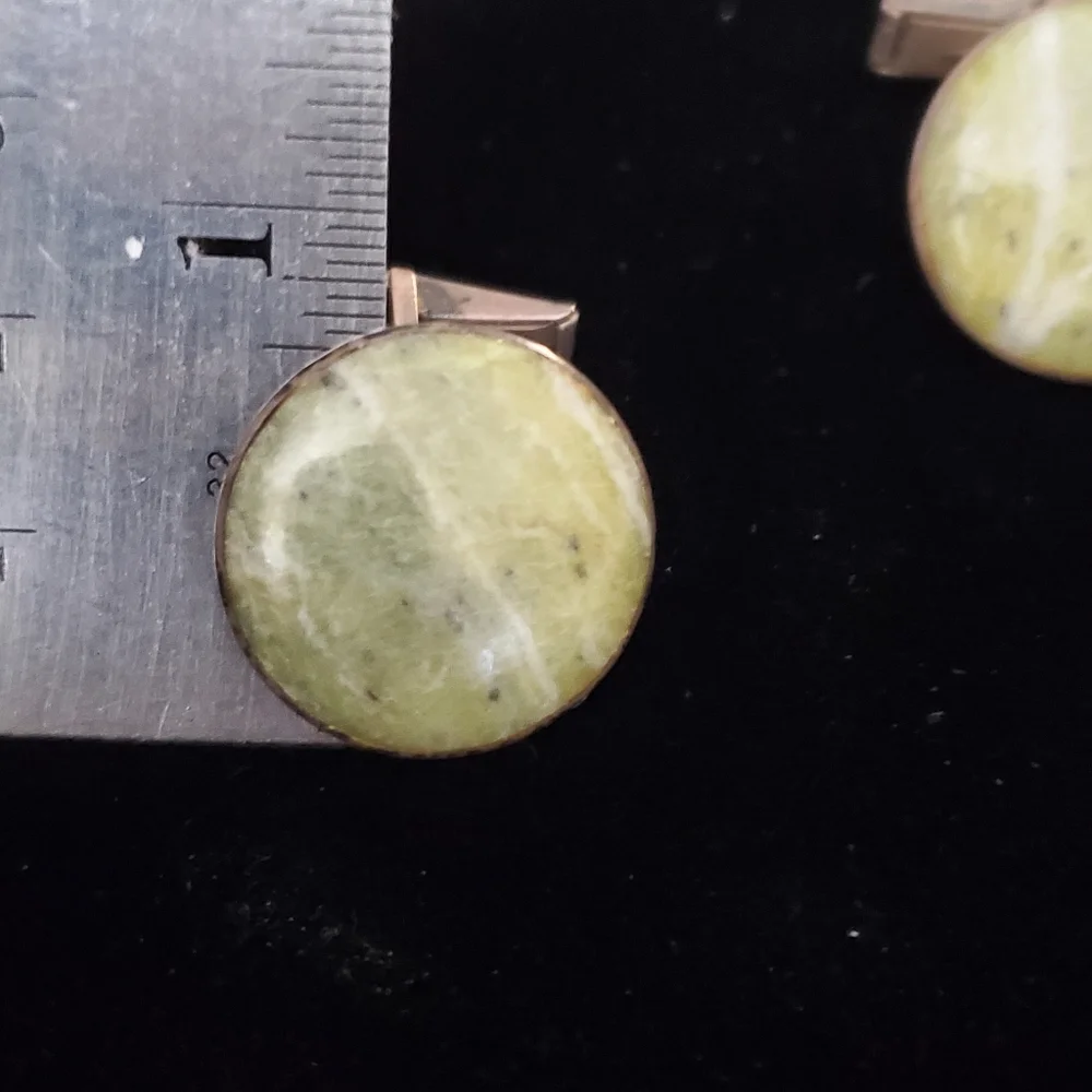 Vintage Sterling Green Banded Agate Marble Cufflinks Mid-century